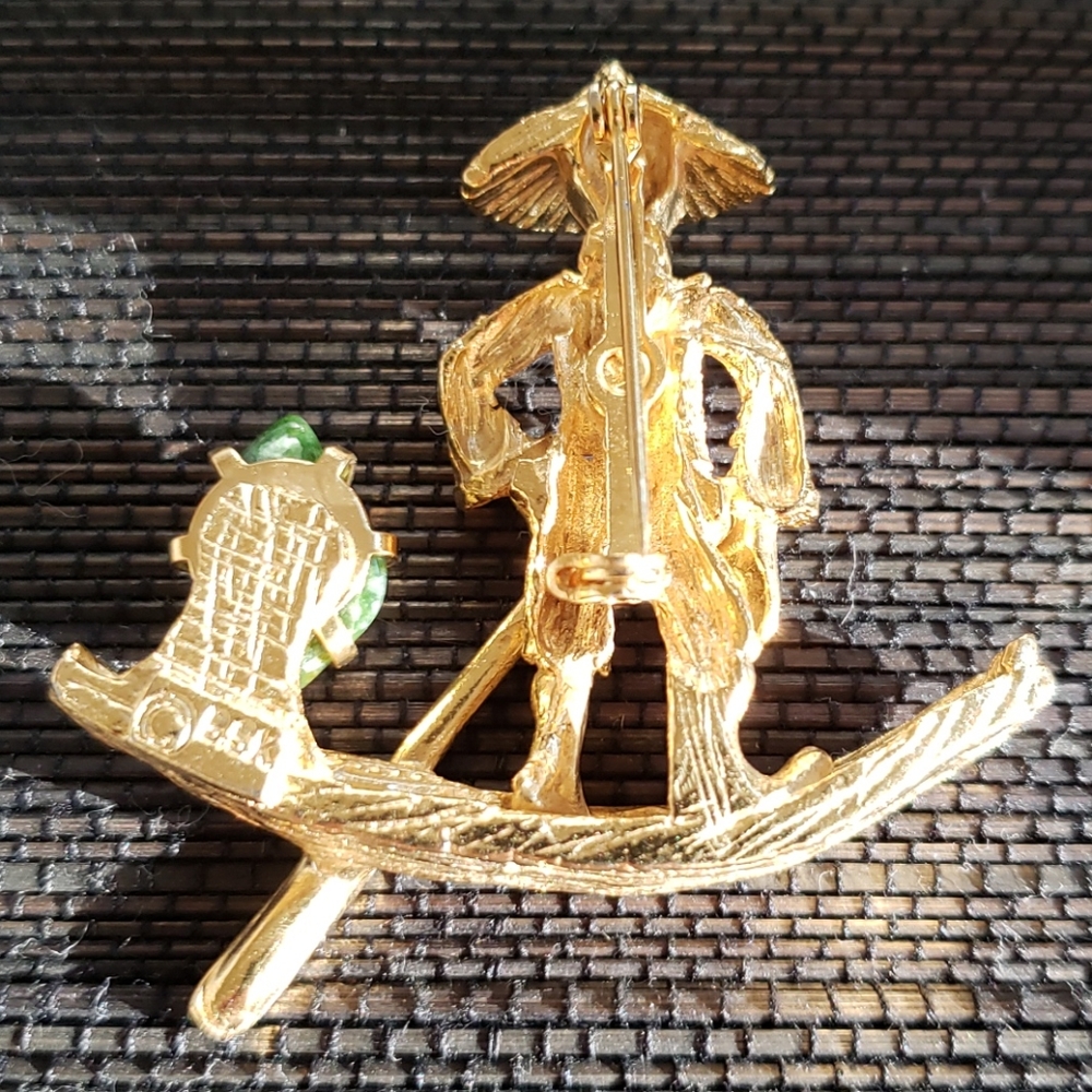 VTG BSK oriental boatsman brooch gold color/+Jade - Picture 3 of 9